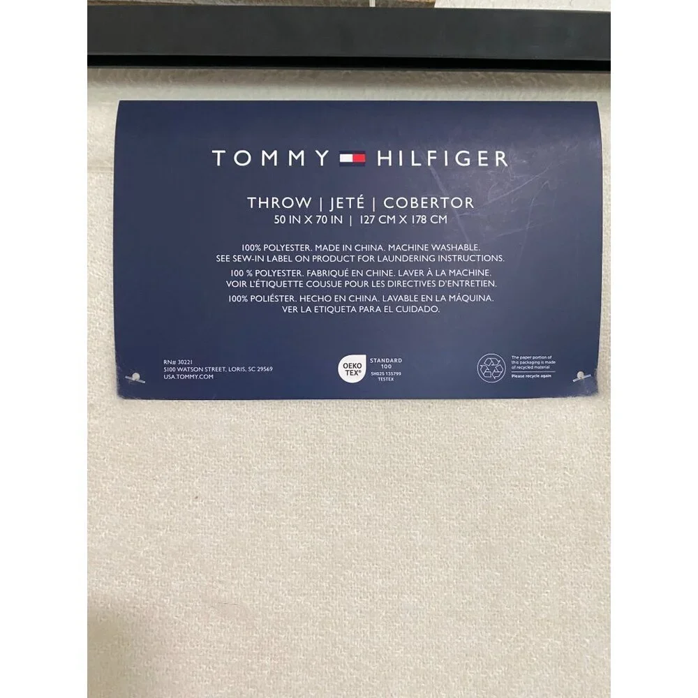 Tommy Hilfiger Faux Cashmere Throw Blanket 50x70, Multicolor Fringe